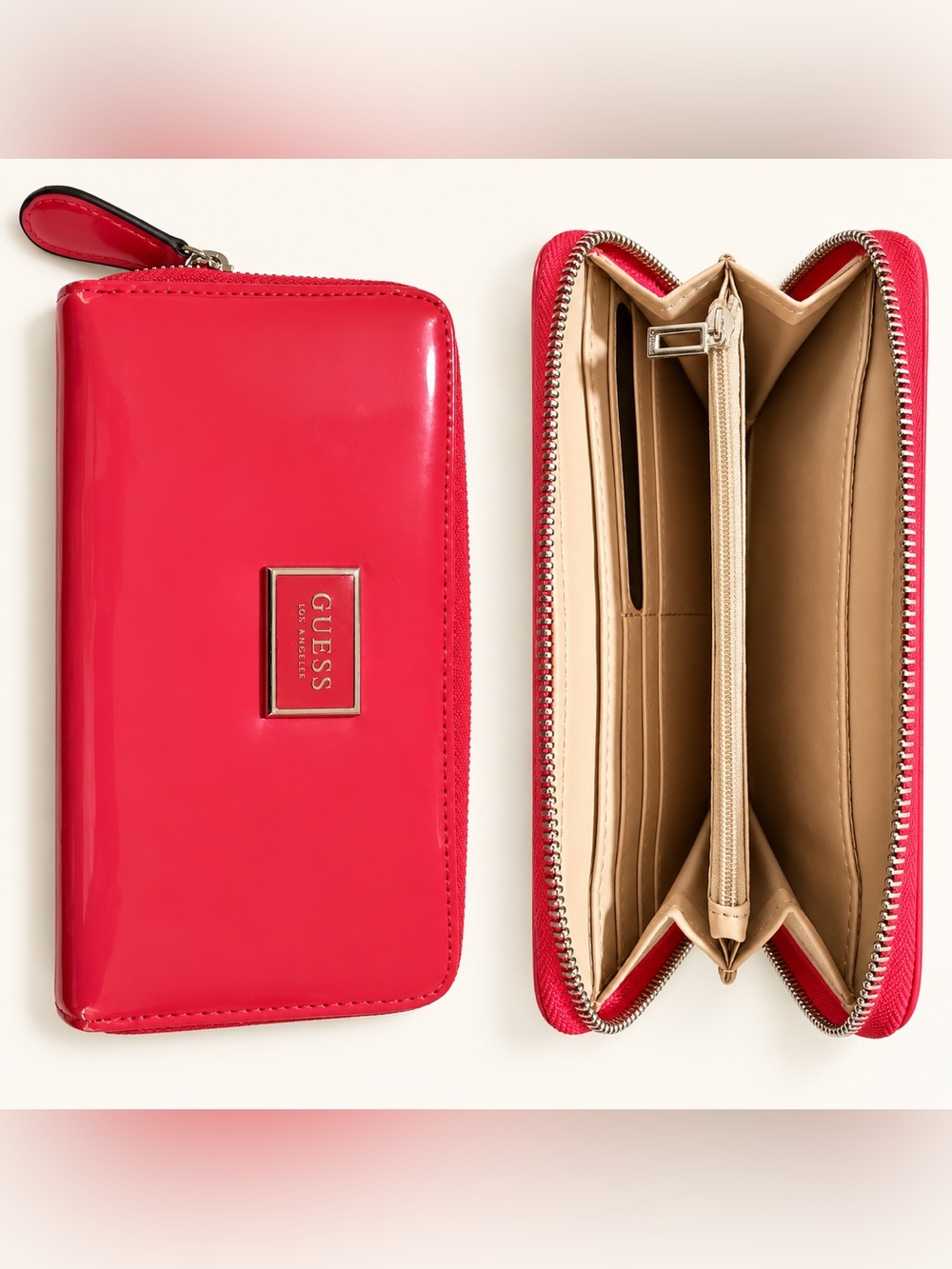GUESS Bright Pink Zip-Around Accordion Wallet | 8” × 4” New